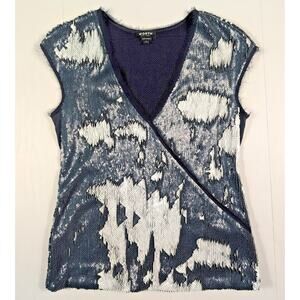Worth New York Sleeveless Top Women’s 0 Blue White Flip Sequin V-Neck Party